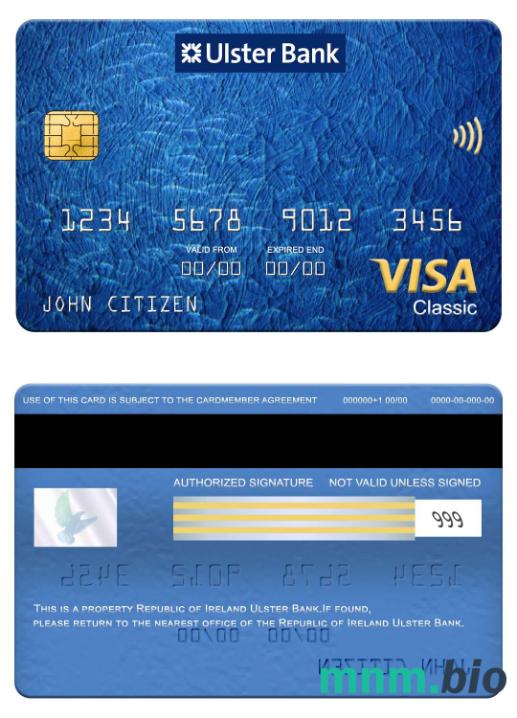 Republic of Ireland Ulster Bank visa klasyczny karta przykład w formacie PSD